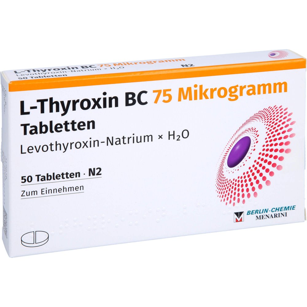 Das Produktfoto zeigt L-Thyroxin Bc 75 Mikrogramm Tabletten (50 stk) PZN 17627631