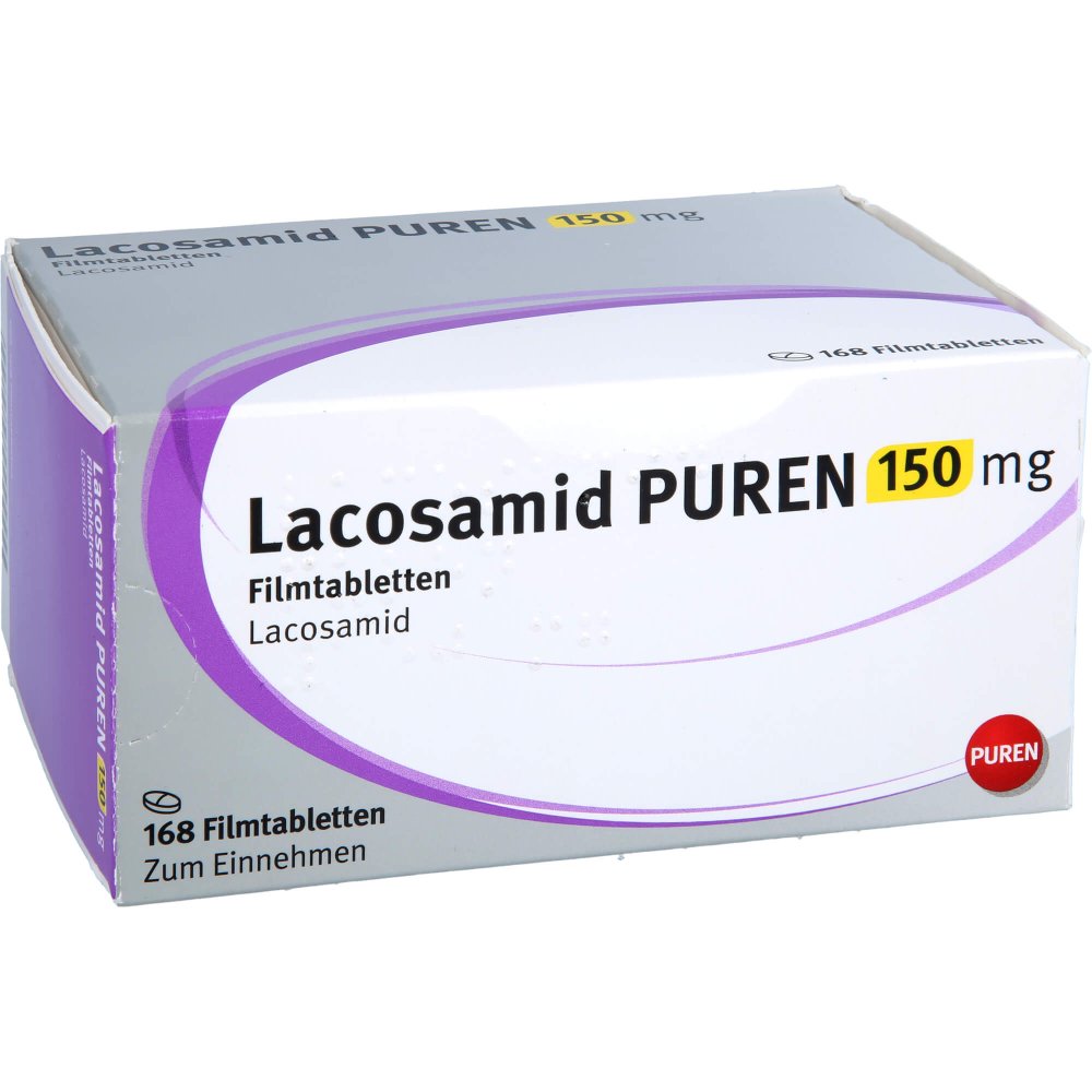Das Produktfoto zeigt Lacosamid Puren 150 Mg Filmtabletten (168 stk) PZN 17636908