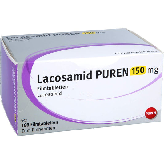Das Produktfoto zeigt Lacosamid Puren 150 Mg Filmtabletten (168 stk) PZN 17636908