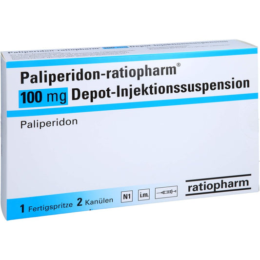 Das Produktfoto zeigt Paliperidon-Ratiopharm 100 Mg Depot-Inj.-Susp.Fs (1 stk) PZN 17639433