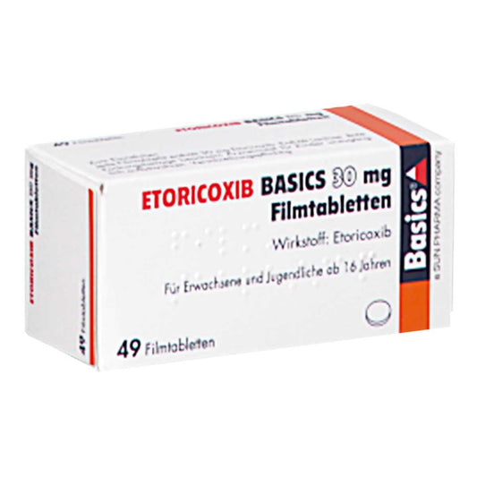 Das Produktfoto zeigt Etoricoxib Basics 30 Mg Filmtabletten (49 stk) PZN 17668593