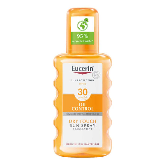 Das Produktfoto zeigt Eucerin Sun Oil Control Body Transp.Spray Lsf 30 (200 ml) PZN 17674903