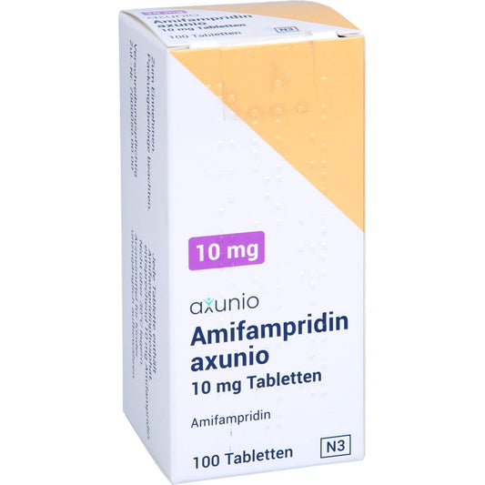 Das Produktfoto zeigt Amifampridin Axunio 10 Mg Tabletten (100 stk) PZN 17756021