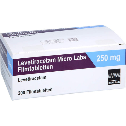 Das Produktfoto zeigt Levetiracetam Micro Labs 250 Mg Filmtabletten (200 stk) PZN 17819247
