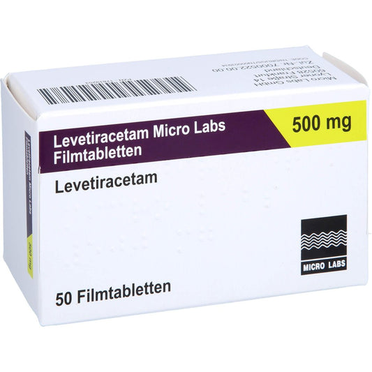 Das Produktfoto zeigt Levetiracetam Micro Labs 500 Mg Filmtabletten (50 stk) PZN 17819253