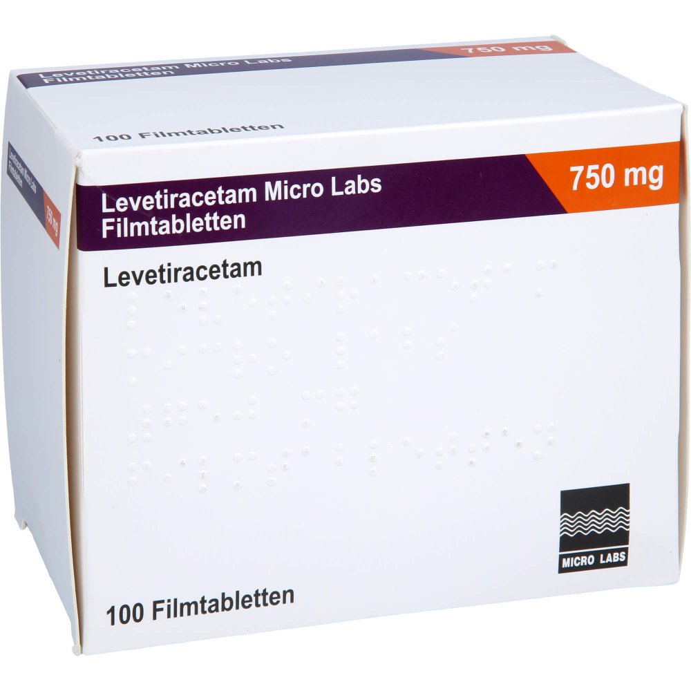 Das Produktfoto zeigt Levetiracetam Micro Labs 750 Mg Filmtabletten (100 stk) PZN 17819365