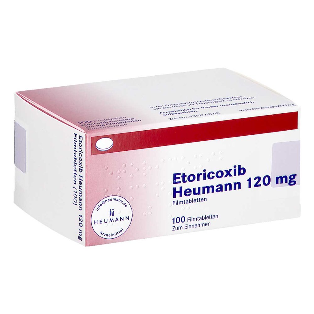 Das Produktfoto zeigt Etoricoxib Heumann 120 Mg Filmtabletten (100 stk) PZN 17824113