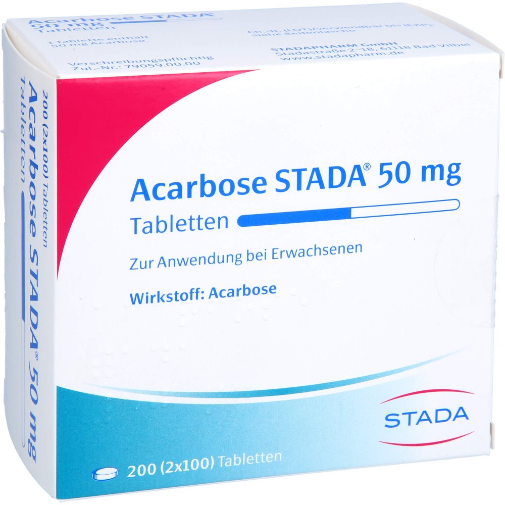 Das Produktfoto zeigt Acarbose Stada 50 Mg Tabletten (200 stk) PZN 17827689