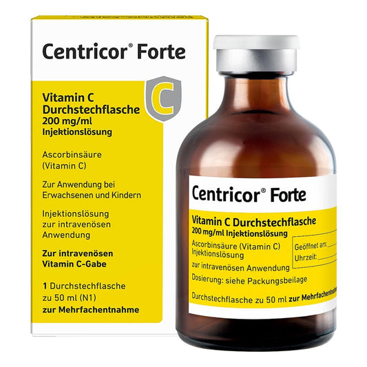 Das Produktfoto zeigt Centricor Forte Vitamin C Dsfl. 200 Mg/Ml Inj.-L. (1X50 ml) PZN 17830438