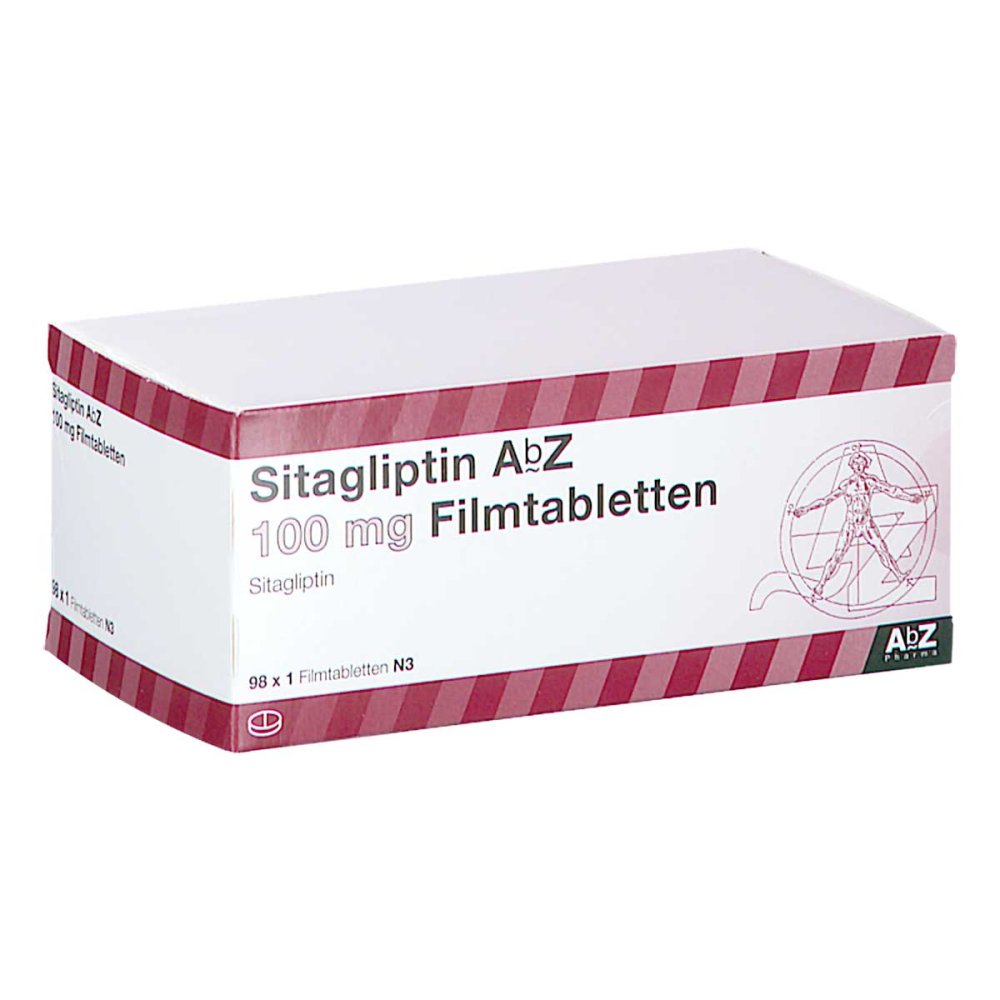 Das Produktfoto zeigt Sitagliptin Abz 100 Mg Filmtabletten (98 stk) PZN 17840342
