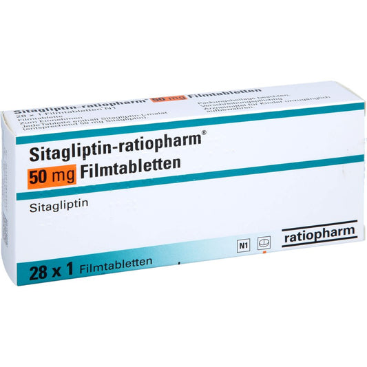 Das Produktfoto zeigt Sitagliptin-Ratiopharm 50 Mg Filmtabletten (28 stk) PZN 17840371