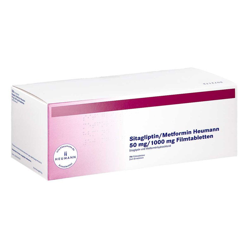Das Produktfoto zeigt Sitagliptin/Metformin Heumann 50 Mg/1000 Mg Fta (196 stk) PZN 17844110