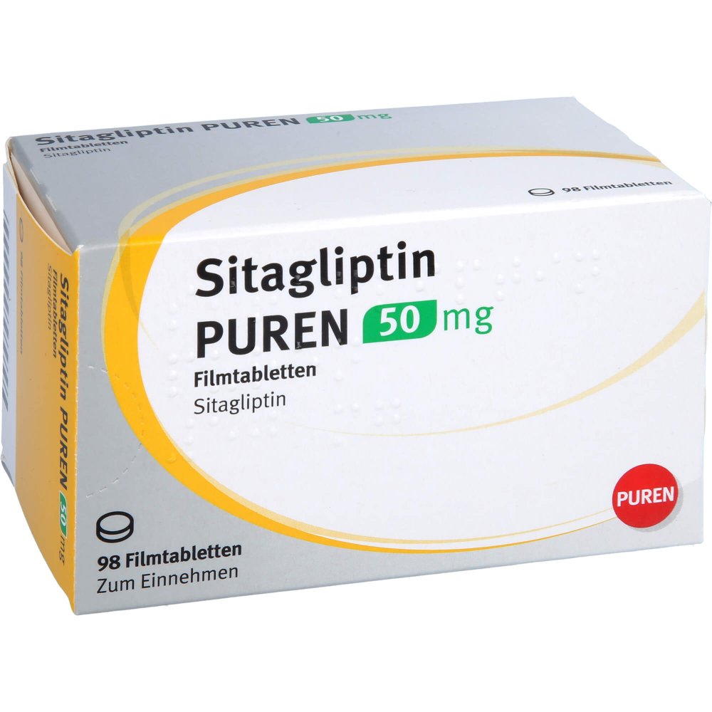 Das Produktfoto zeigt Sitagliptin Puren 50 Mg Filmtabletten (98 stk) PZN 17844908