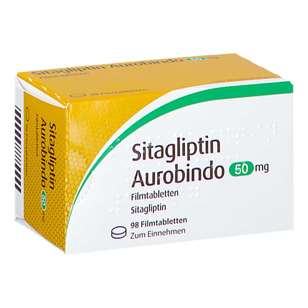 Das Produktfoto zeigt Sitagliptin Aurobindo 50 Mg Filmtabletten (98 stk) PZN 17844989
