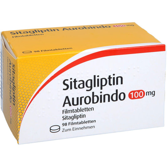 Das Produktfoto zeigt Sitagliptin Aurobindo 100 Mg Filmtabletten (98 stk) PZN 17845003