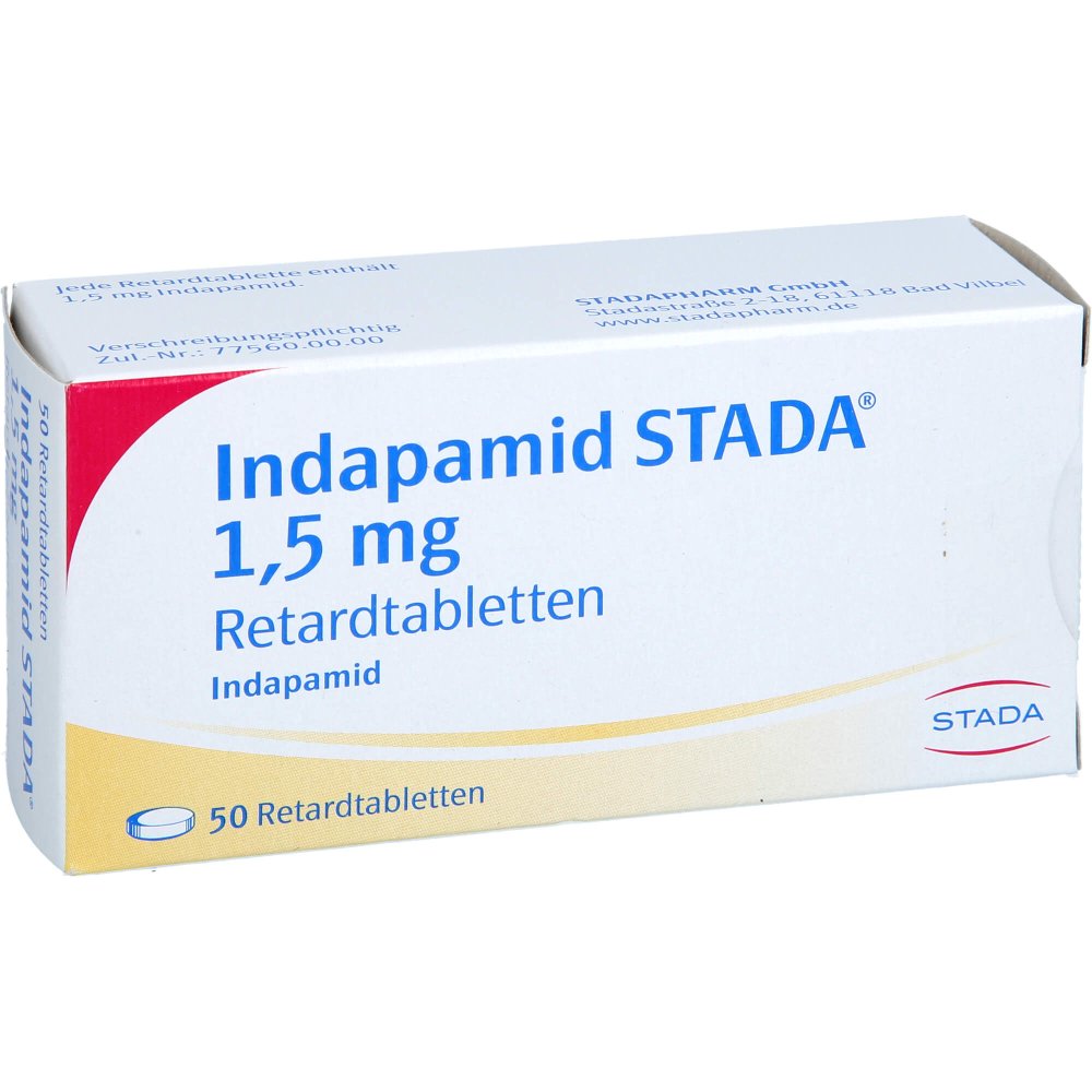 Das Produktfoto zeigt Indapamid Stada 1,5 Mg Retardtabletten (50 stk) PZN 17848929