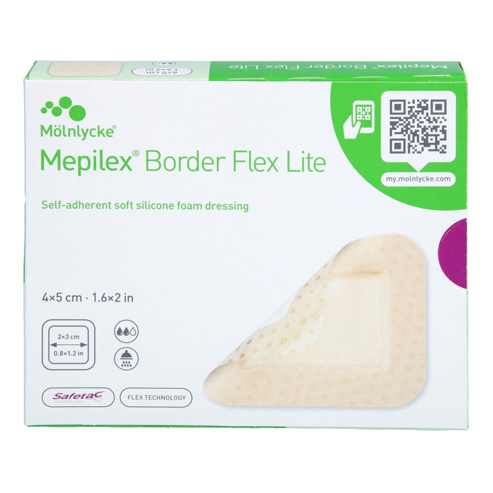Das Produktfoto zeigt Mepilex Border Flex Lite Schaumverband 4x5 Cm (10 stk) PZN 17850694