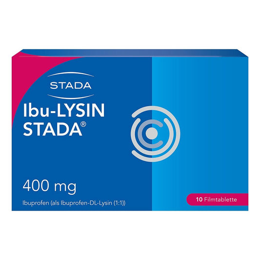 Das Produktfoto zeigt Ibu-Lysin Stada 400 Mg Filmtabletten (10 stk) PZN 17855065