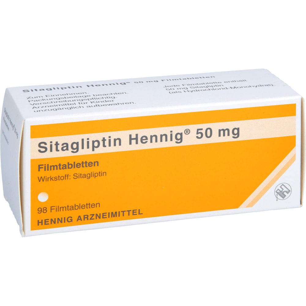 Das Produktfoto zeigt Sitagliptin Hennig 50 Mg Filmtabletten (98 stk) PZN 17858448