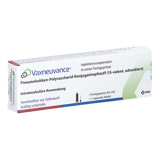 Das Produktfoto zeigt Vaxneuvance Injektionssuspension I.E.Fertigspritze (1 stk) PZN 17867861