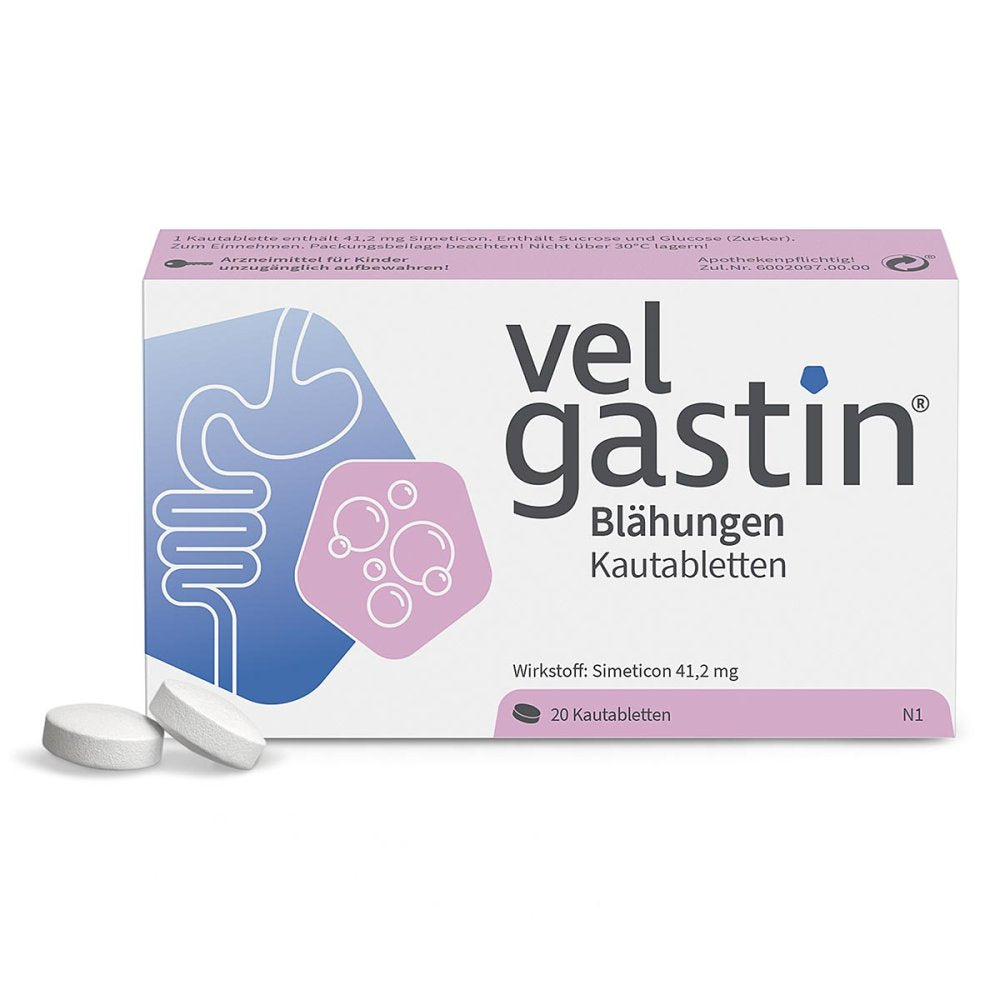 Das Produktfoto zeigt Velgastin Blähungen Kautabletten (20 stk) PZN 17869736