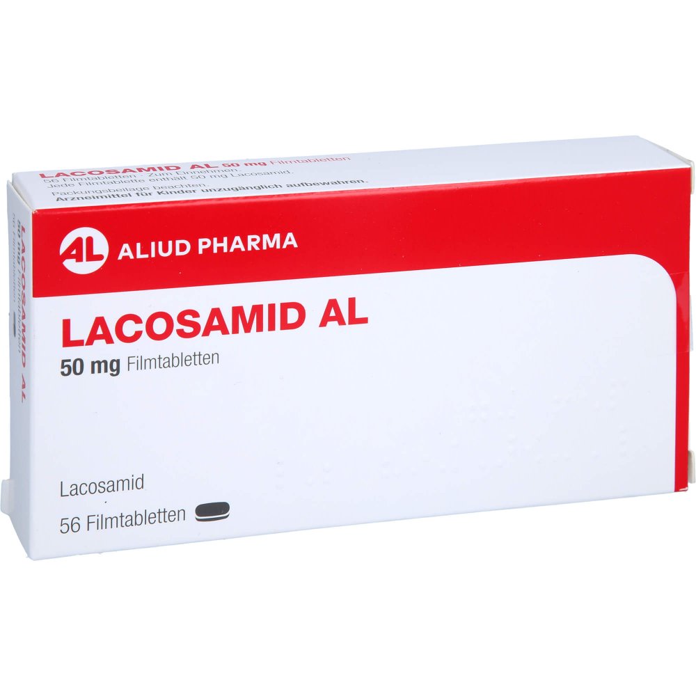 Das Produktfoto zeigt Lacosamid Al 50 Mg Filmtabletten (56 stk) PZN 17876920