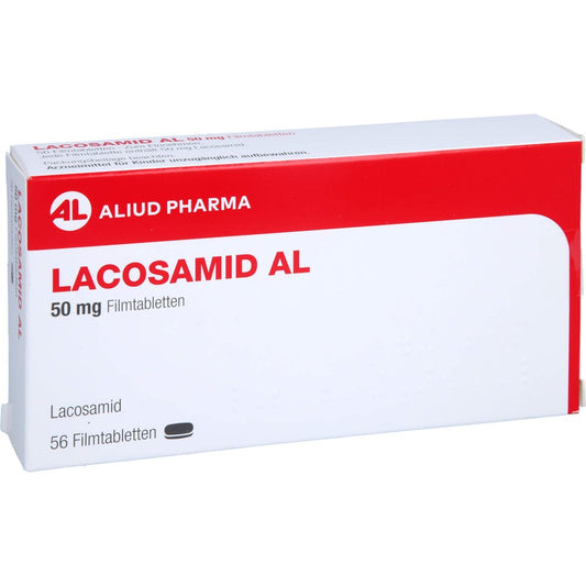 Das Produktfoto zeigt Lacosamid Al 50 Mg Filmtabletten (56 stk) PZN 17876920