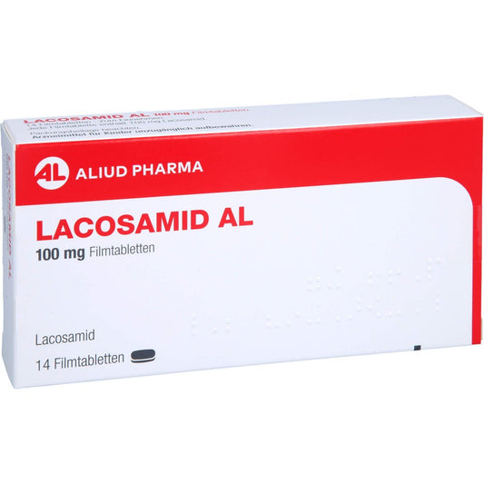 Das Produktfoto zeigt Lacosamid Al 100 Mg Filmtabletten (14 stk) PZN 17876966