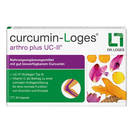 Das Produktfoto zeigt Curcumin-Loges Arthro Plus Uc-Ii Kapseln (60 stk) PZN 17887295