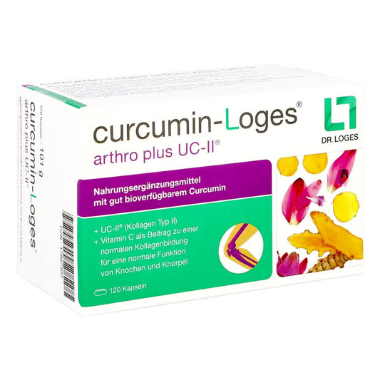 Das Produktfoto zeigt Curcumin-Loges Arthro Plus Uc-Ii Kapseln (120 stk) PZN 17887303