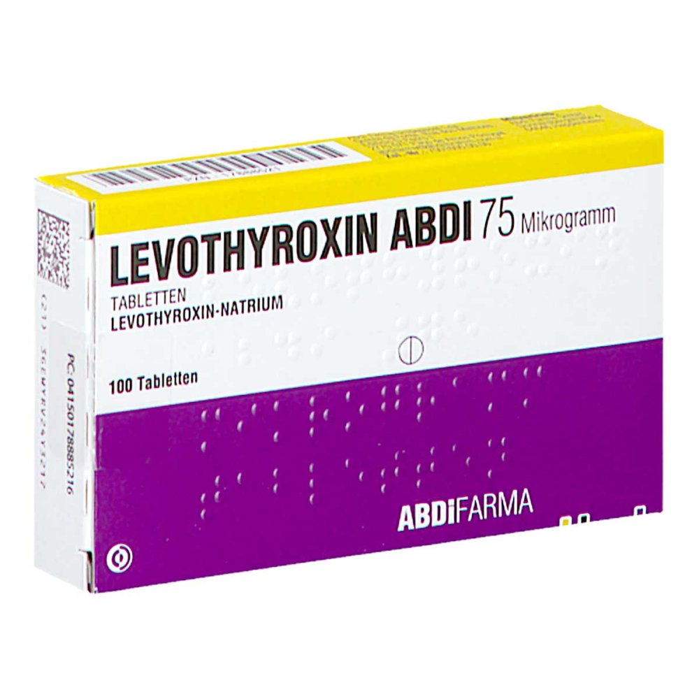 Das Produktfoto zeigt Levothyroxin Abdi 75 Mikrogramm Tabletten (100 stk) PZN 17888521