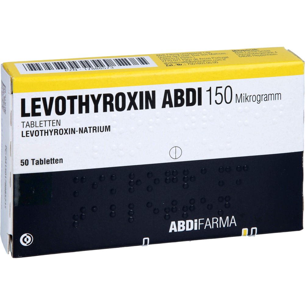 Das Produktfoto zeigt Levothyroxin Abdi 150 Mikrogramm Tabletten (50 stk) PZN 17888573