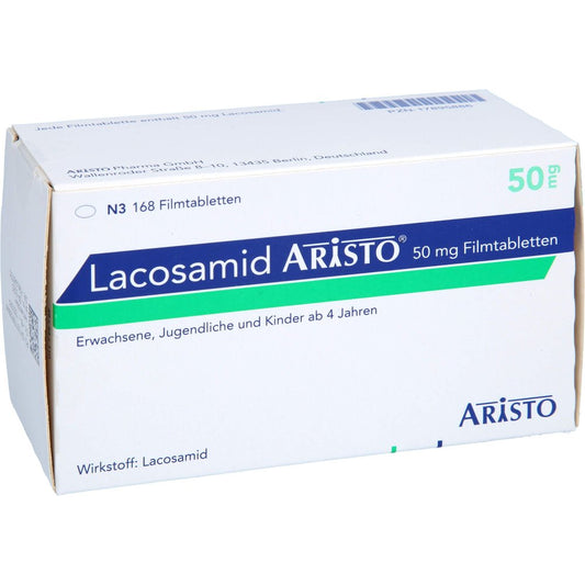 Das Produktfoto zeigt Lacosamid Aristo 50 Mg Filmtabletten (168 stk) PZN 17895886