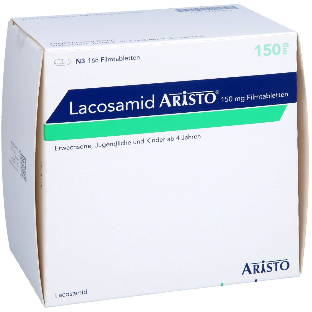 Das Produktfoto zeigt Lacosamid Aristo 150 Mg Filmtabletten (168 stk) PZN 17895923