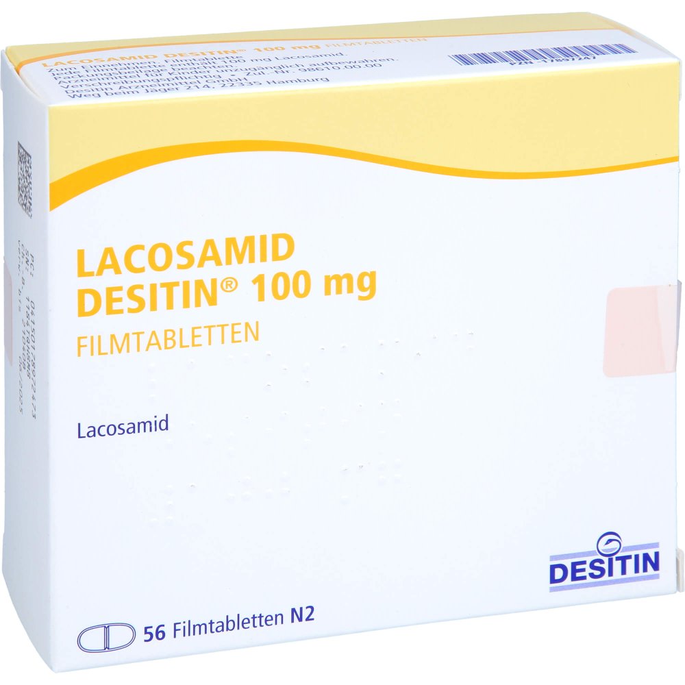 Das Produktfoto zeigt Lacosamid Desitin 100 Mg Filmtabletten (56 stk) PZN 17897247