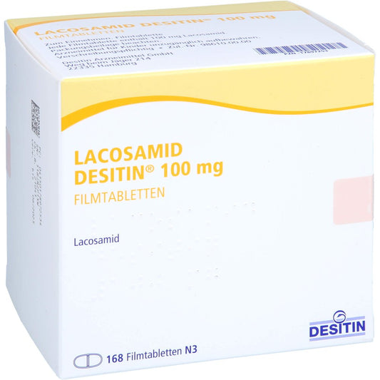 Das Produktfoto zeigt Lacosamid Desitin 100 Mg Filmtabletten (168 stk) PZN 17897253