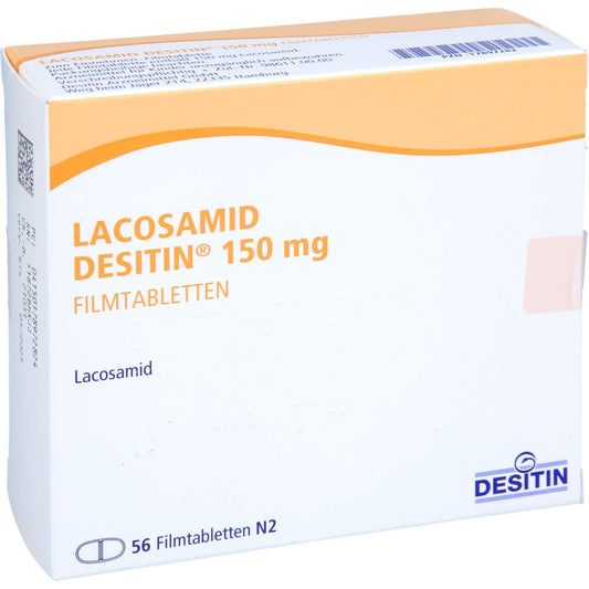 Das Produktfoto zeigt Lacosamid Desitin 150 Mg Filmtabletten (56 stk) PZN 17897282