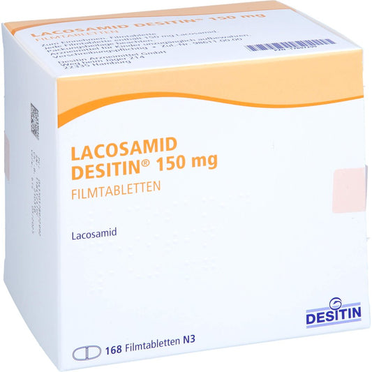 Das Produktfoto zeigt Lacosamid Desitin 150 Mg Filmtabletten (168 stk) PZN 17897299