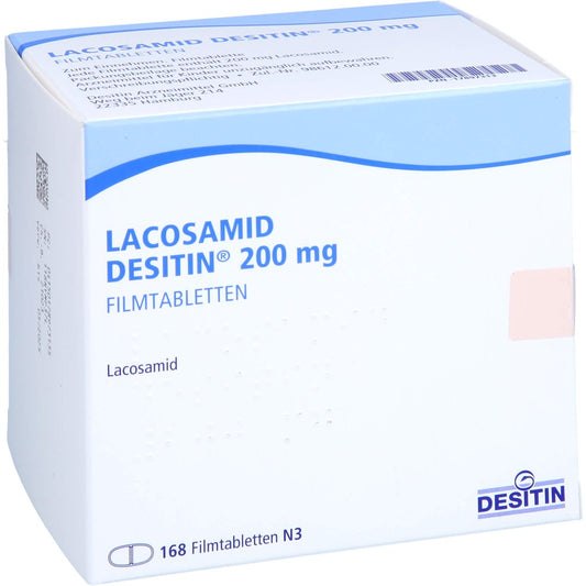 Das Produktfoto zeigt Lacosamid Desitin 200 Mg Filmtabletten (168 stk) PZN 17897313