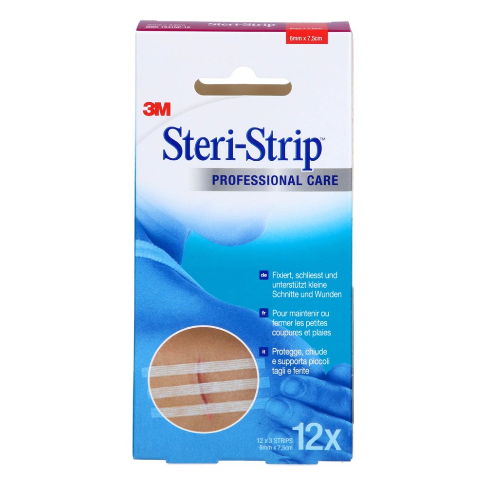 Das Produktfoto zeigt Steri Strip Steril 6x75mm (12X3 stk) PZN 17902675