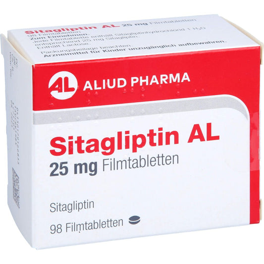 Das Produktfoto zeigt Sitagliptin Al 25 Mg Filmtabletten (98 stk) PZN 17916683