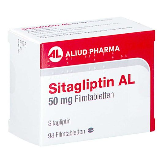 Das Produktfoto zeigt Sitagliptin Al 50 Mg Filmtabletten (98 stk) PZN 17916720