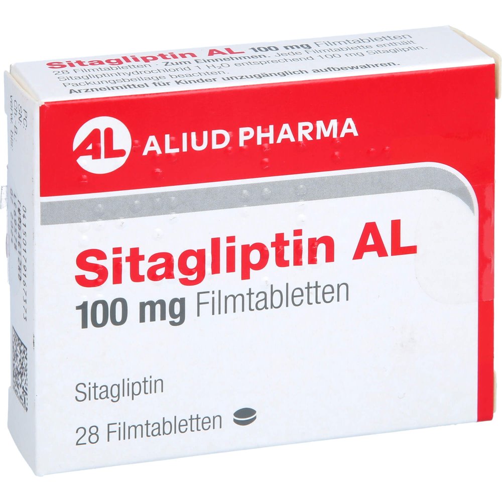 Das Produktfoto zeigt Sitagliptin Al 100 Mg Filmtabletten (28 stk) PZN 17916737