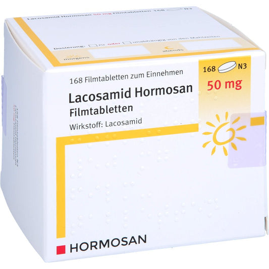Das Produktfoto zeigt Lacosamid Hormosan 50 Mg Filmtabletten (168 stk) PZN 17941847