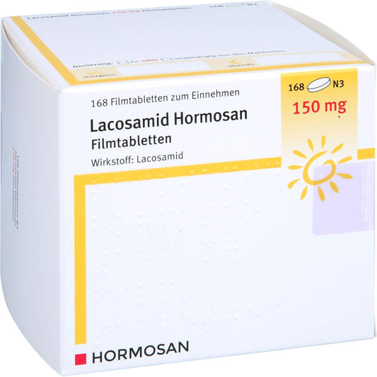 Das Produktfoto zeigt Lacosamid Hormosan 150 Mg Filmtabletten (168 stk) PZN 17941936