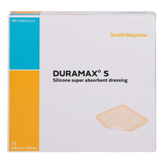 Das Produktfoto zeigt Duramax S 20x20 Cm Superabsorber Silikonverband (10 stk) PZN 17944484