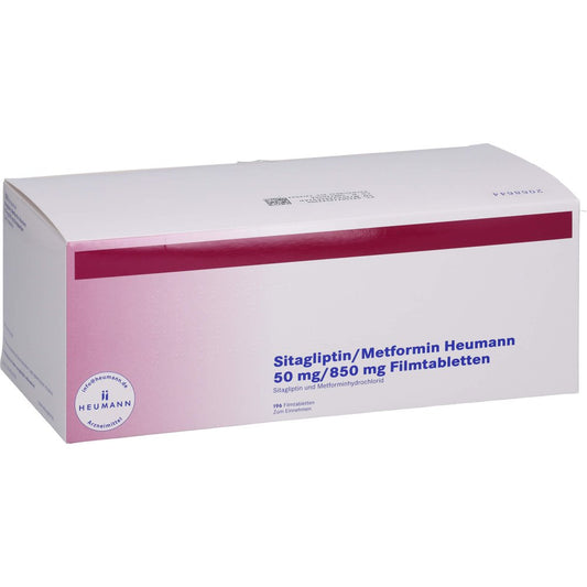 Das Produktfoto zeigt Sitagliptin/Metformin Heumann 50 Mg/850 Mg Fta (196 stk) PZN 17954330