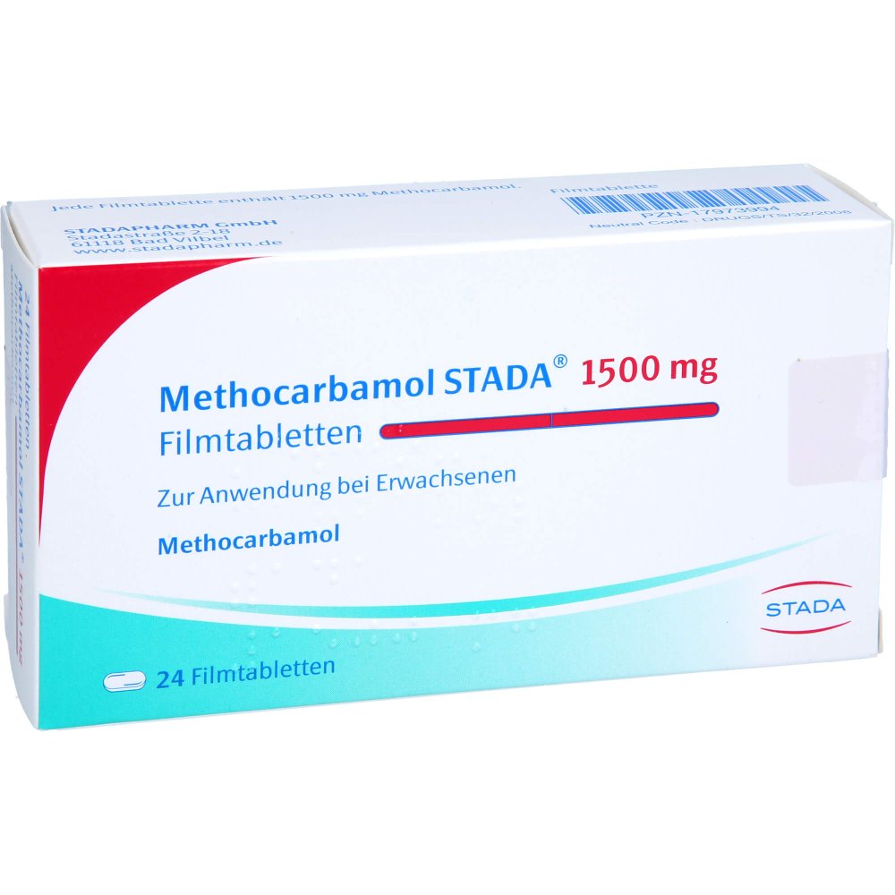 Das Produktfoto zeigt Methocarbamol Stada 1500 Mg Filmtabletten (24 stk) PZN 17973994