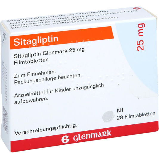 Das Produktfoto zeigt Sitagliptin Glenmark 25 Mg Filmtabletten (28 stk) PZN 17974108
