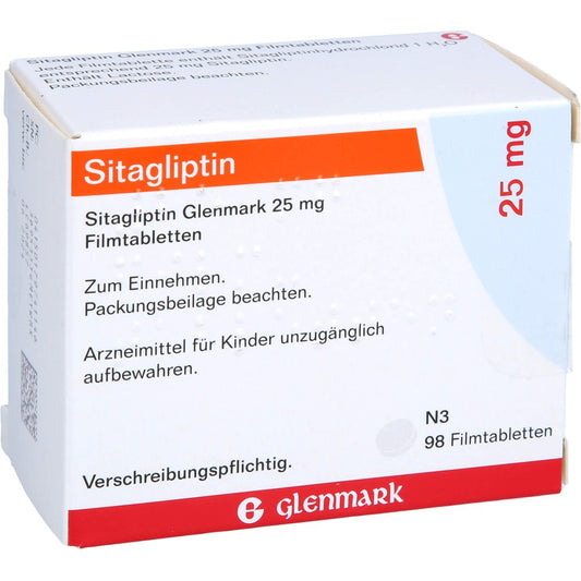Das Produktfoto zeigt Sitagliptin Glenmark 25 Mg Filmtabletten (98 stk) PZN 17974114